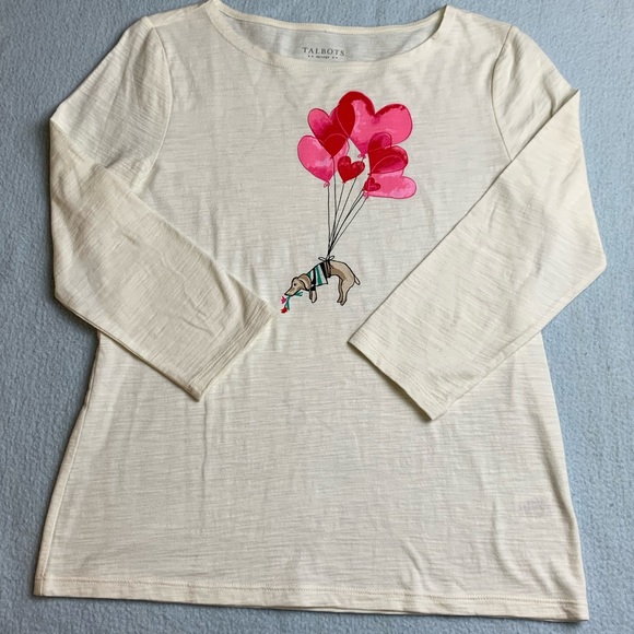 NWOT Talbots 3/4 sleeve graphic wiener dog shirt - Picture 2 of 5